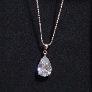 925 SS Pear Cut CZ Pendant & 925 Beaded Chain